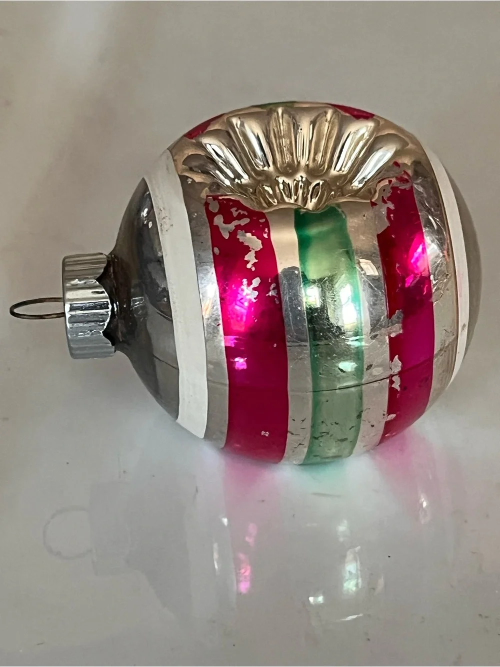 Vintage-Inspired Silver Holiday Ornament with Pink & Green Accents